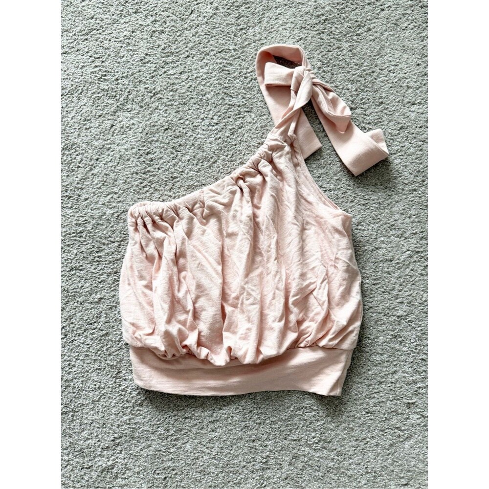 NWT Express One-Shoulder Gathered Tie Strap Crop Top in Blush Pink Size XS